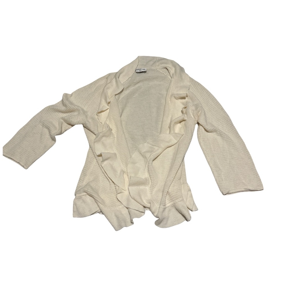Chicos Cream Ruffle Front Cardigan Sweater Size Small 0.5 Lightweight Knit